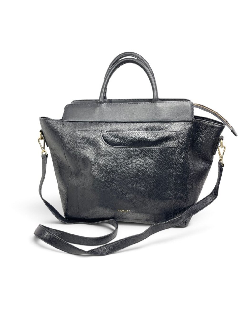Radley London Black Leather Satchel Tote Bag Shoulder Strap Gold Hardware Career